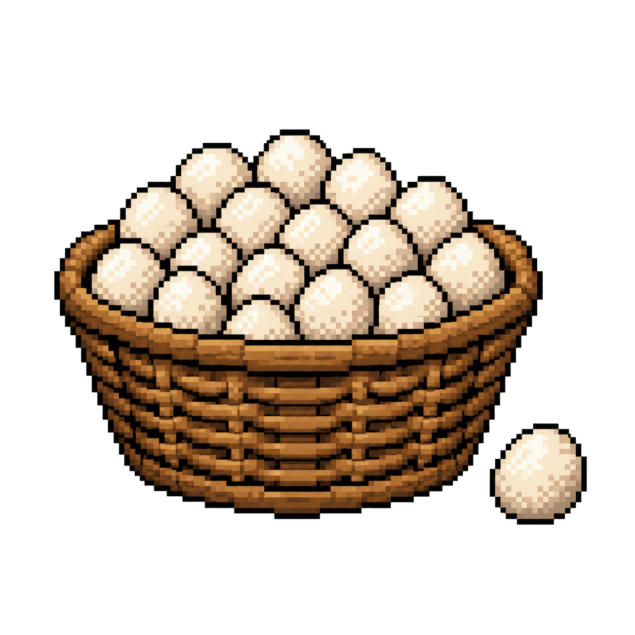 A pixel-art basket full of eggs